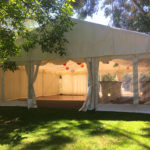 Clearspan marquee with coloured lanterns